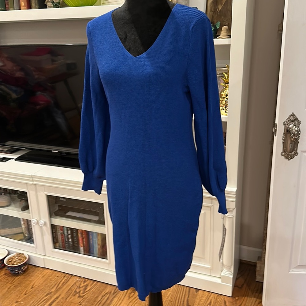 Nina Leonard royal blue sweater dress size Large